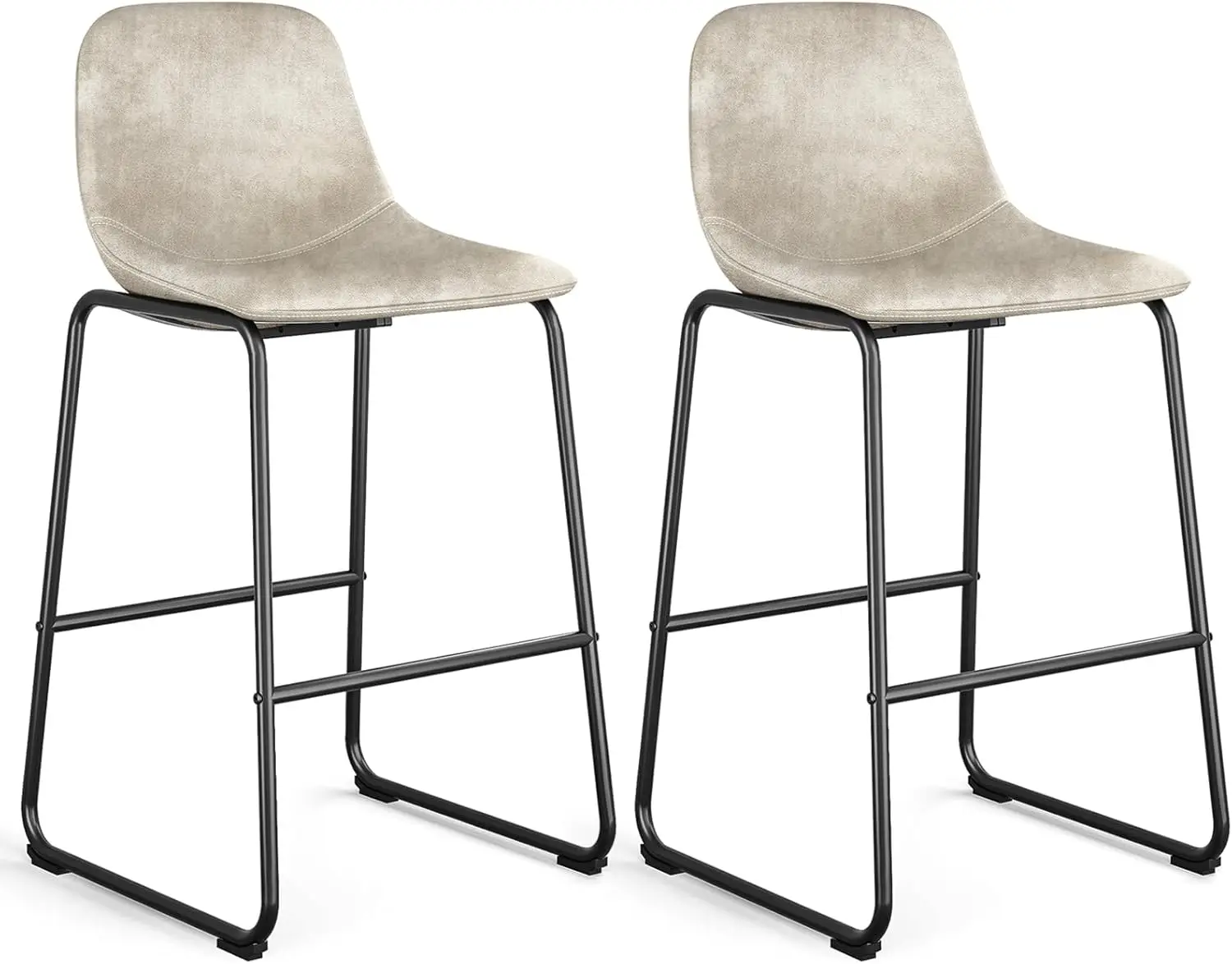 

Pu Faux Leather Bar Stools Set of 2, Industrial Pub Barstools with Back and Footrest, Modern Armless Bar Height Stool