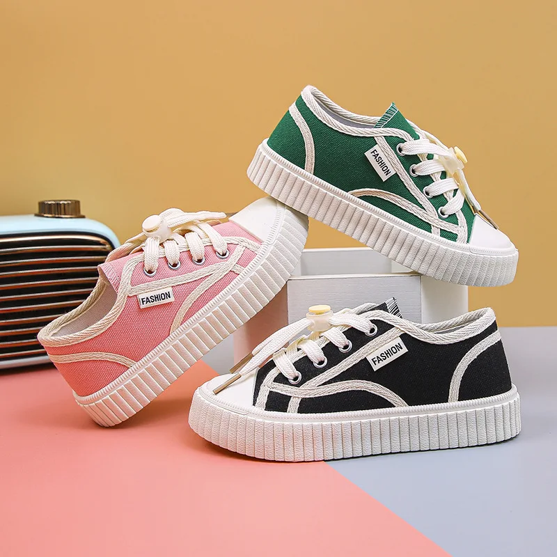 Fashion thick soled children's canvas shoes boys girls checkerboard pattern casual sneaker kids sport shoes