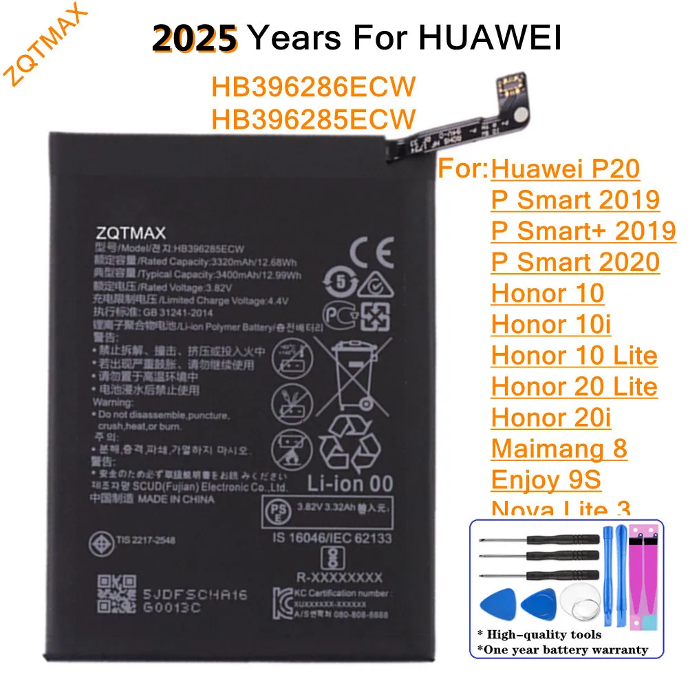 Аккумулятор HB396285ECW HB396286ECW 3400 мАч для Honor 20 10 Lite 20i 10i Huawei P Smart 2020 2019 Enjoy 9S Nova Lite 3 Maimang 8