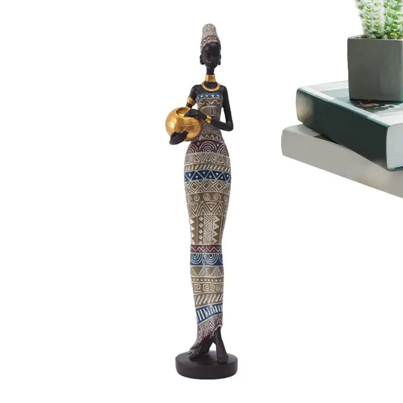 

African Figurines And Statues Retro African Crafts Exotic Sculpture Vintage Black Woman Resin Ornaments For Home Desktop Decor