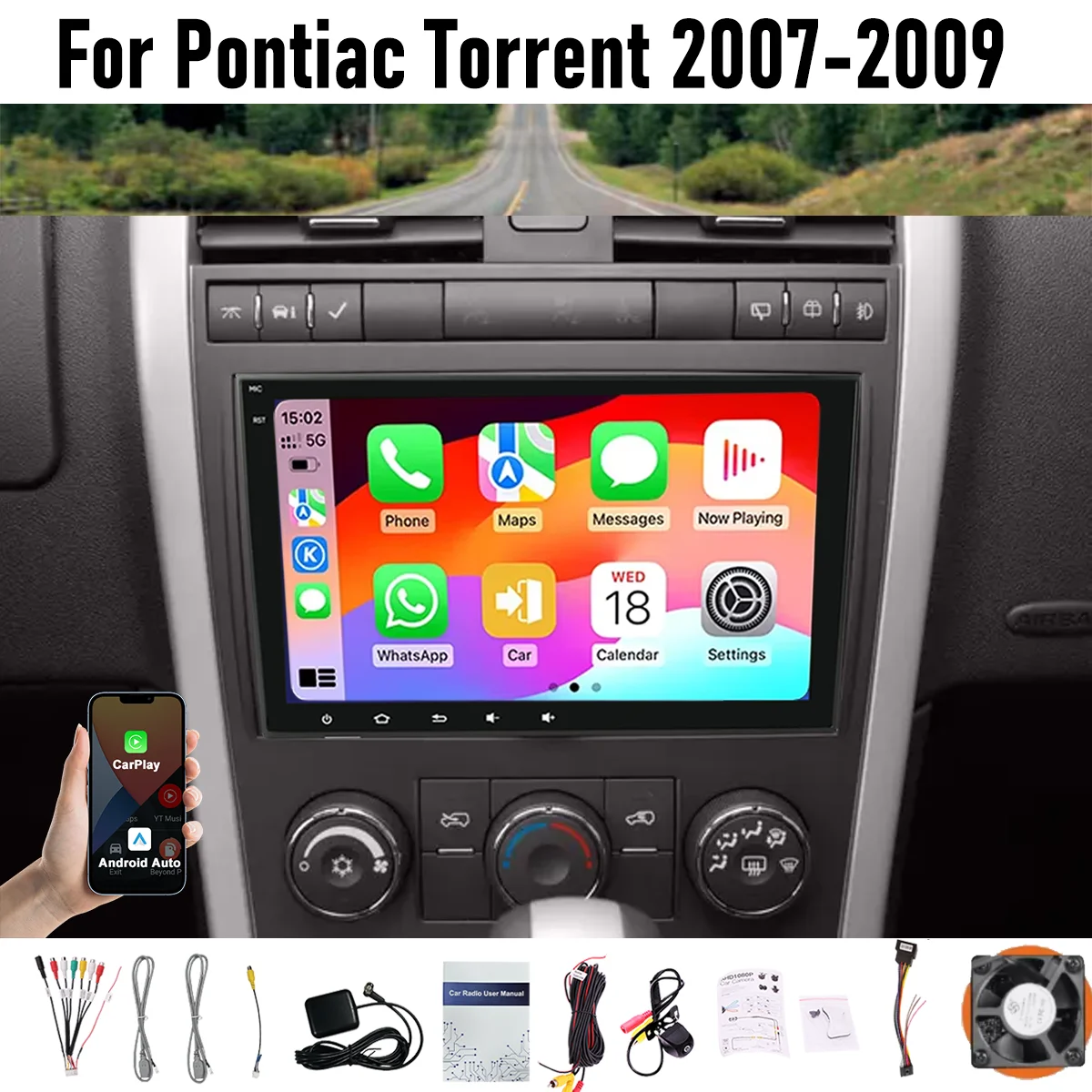 8“ Apple CarPlay Android auto 6-128GB (8CORE) For Pontiac Torrent 2007-2009 Screen Android15 Head Unit GPS Navigation Radio