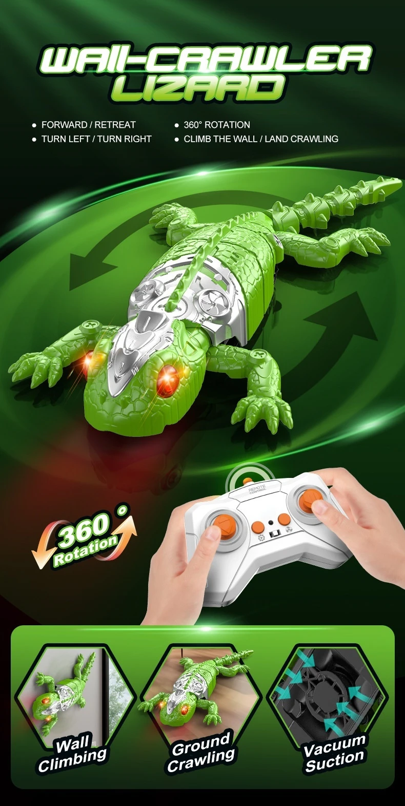 Remote controlled wall climbing lizard toy