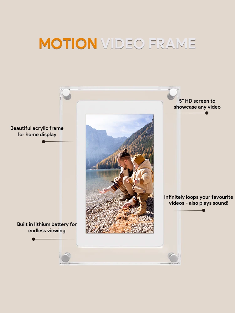 5inch Acrylic Picture Motion Frame Cuttest Gift -2G Memory Volume button/ Speaker Inside / Type C Cable