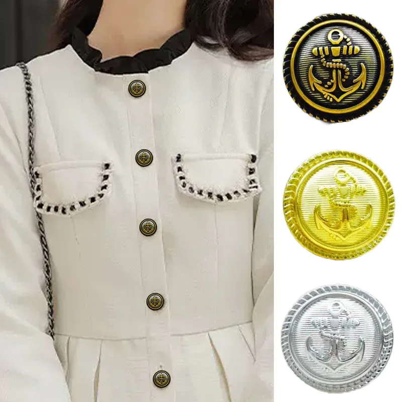 

British Retro Ship Anchor Design with Metal Buttons, Decorative Buttons, Fashionable Suits, Sweaters, Coats, 10 Pieces