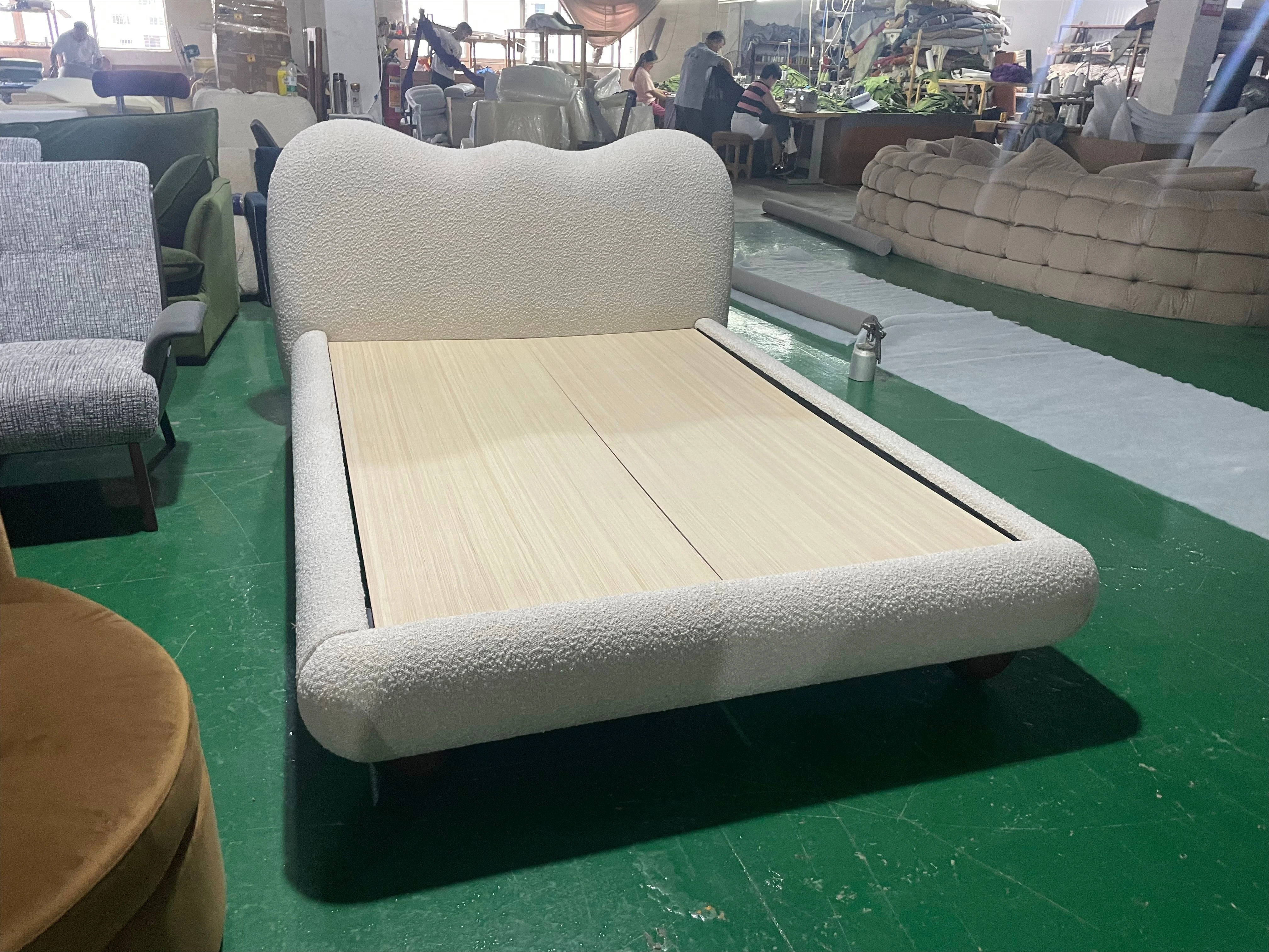 Modern wood queen bed frame, tufted
