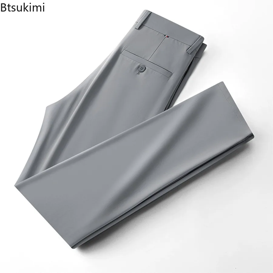 

New Men's Business Office Party Suit Pants Spring Summer Loose Ice Silk Breathable Pants Casual Trousers Male Straight Pants