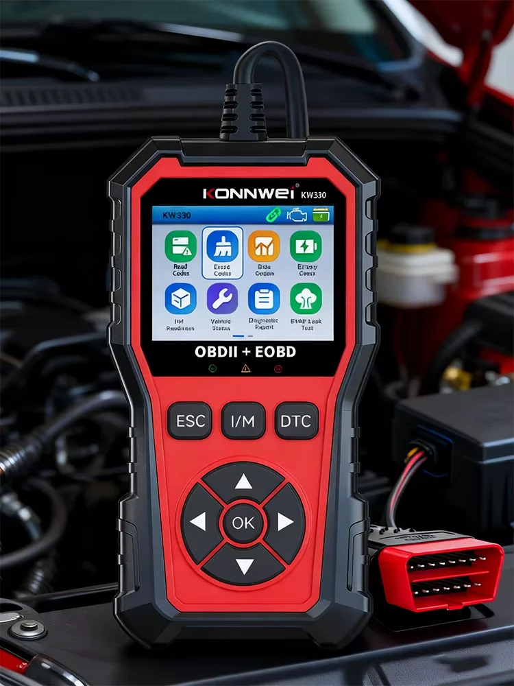 2026 KONNWEI KW330 Auto OBD2 Diagnosegerät Fehler-Scanner Motor-Batterietest DTC-Lookup Echtzeit-Datenströmung OBD-Inspektionswerkzeug