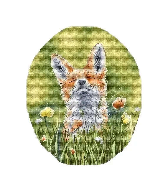 Fox in the Grass Cross Stitch Kit DMC Embroidery Set Unprinted Canvas Fabric Needlework Set   Home Fun 29-33