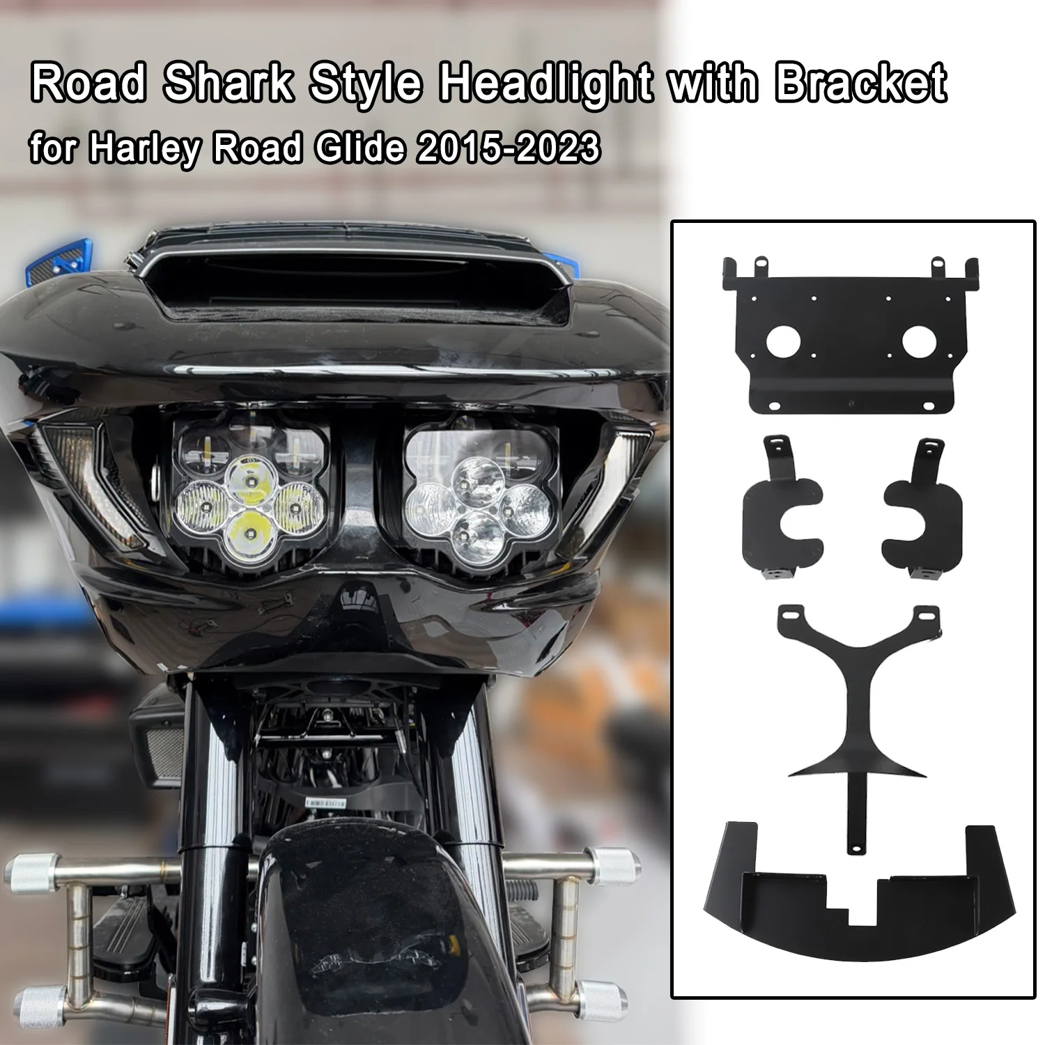 

Мотоциклетная фара в стиле Road Shark с двойным светом и кронштейном для Harley Touring Road Glide 2015-2023, система Plug and Play