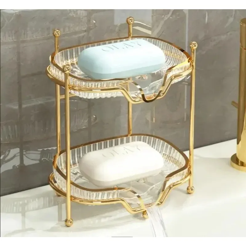 

Metal Acrylic Soap Dish Soap Box Two Layers Storage Rack Soap Rack Drainage Rack Bathroom Accessories Desktop Wall Hanging Shelf