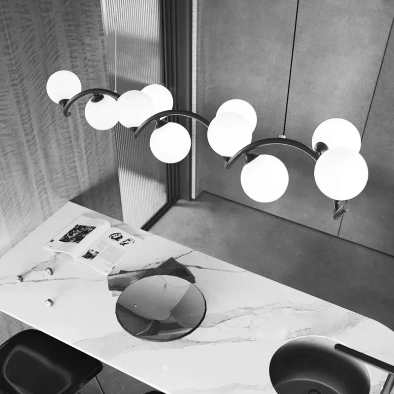 

Скандинавский черный светодиодный подвесной светильник, минималистичная люстра из стеклянного шара, регулируемая для гостиной, столовой, кухни, острова, кафе, светильник