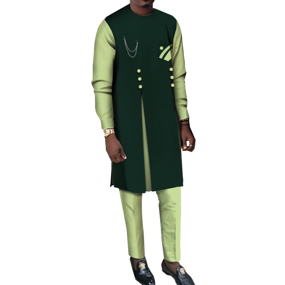 Cotton Riche Men 2 Pieces Pants Sets African Clothes Casual Men Patchwork Top Shirt and Pants Sets African Men Clothes WYN1068