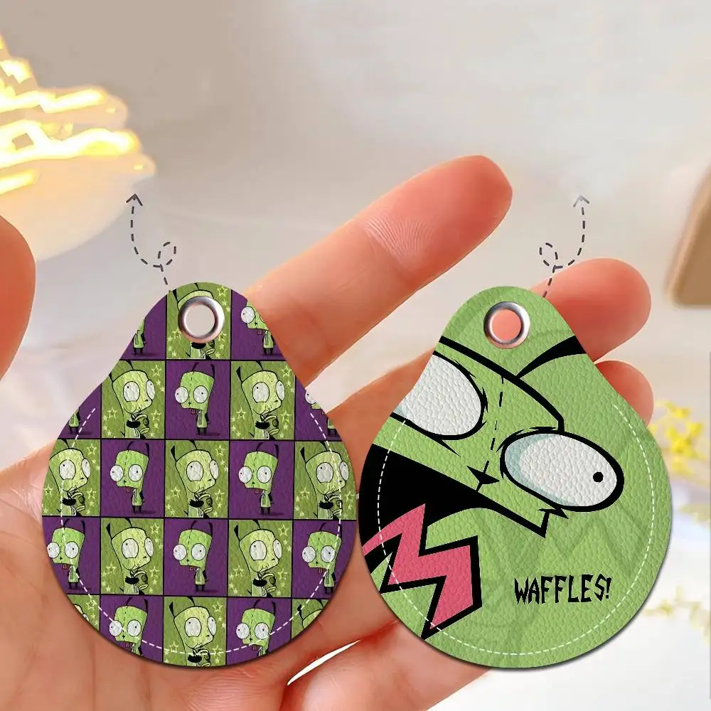 I-Invader Z-Zim Cartoon Keychain Access Card Bag Key Tag Ring Leather Card Holder Keychain Key Ring Door Lock Access Tags