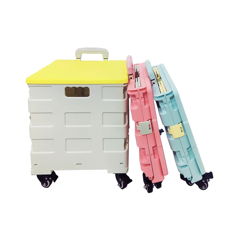 Portable Foldable Shopping Cart Food Vegetables Basket Travel Luggage Books Sundries Folding Storage Trolley Cart with Wheels