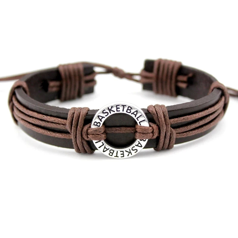 Basketball Soccer Volleyball Football Charm Leather Bracelets Softball Lacrosse Hockey Calisthenics Women Men Unisex Jewelry