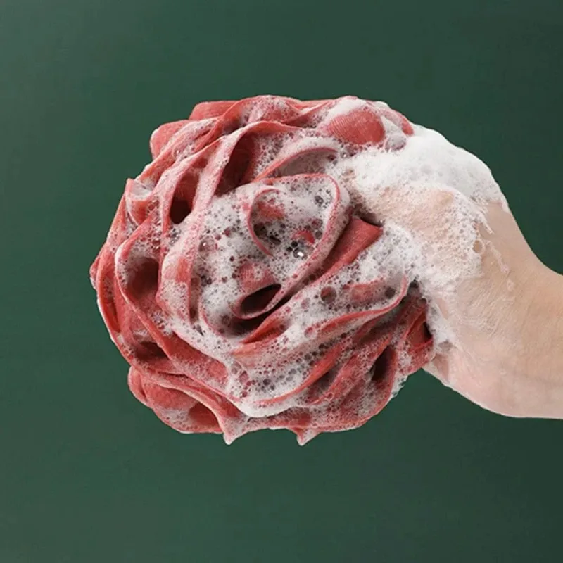 Fast Foaming Lightweight Rose Shower Ball Wash Scrub Sponge for Bathroom Super Soft Large Non-Scattered Ball Flower Bath Rub