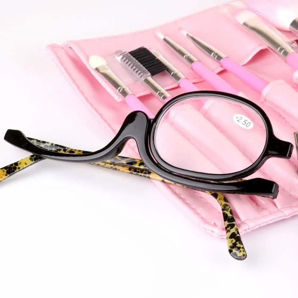Folding Round Reading Glasses Women Men Rotating Makeup Presbyopia Eyeglasses Flip Down Lenses Cosmetic Magnifying Eyewear