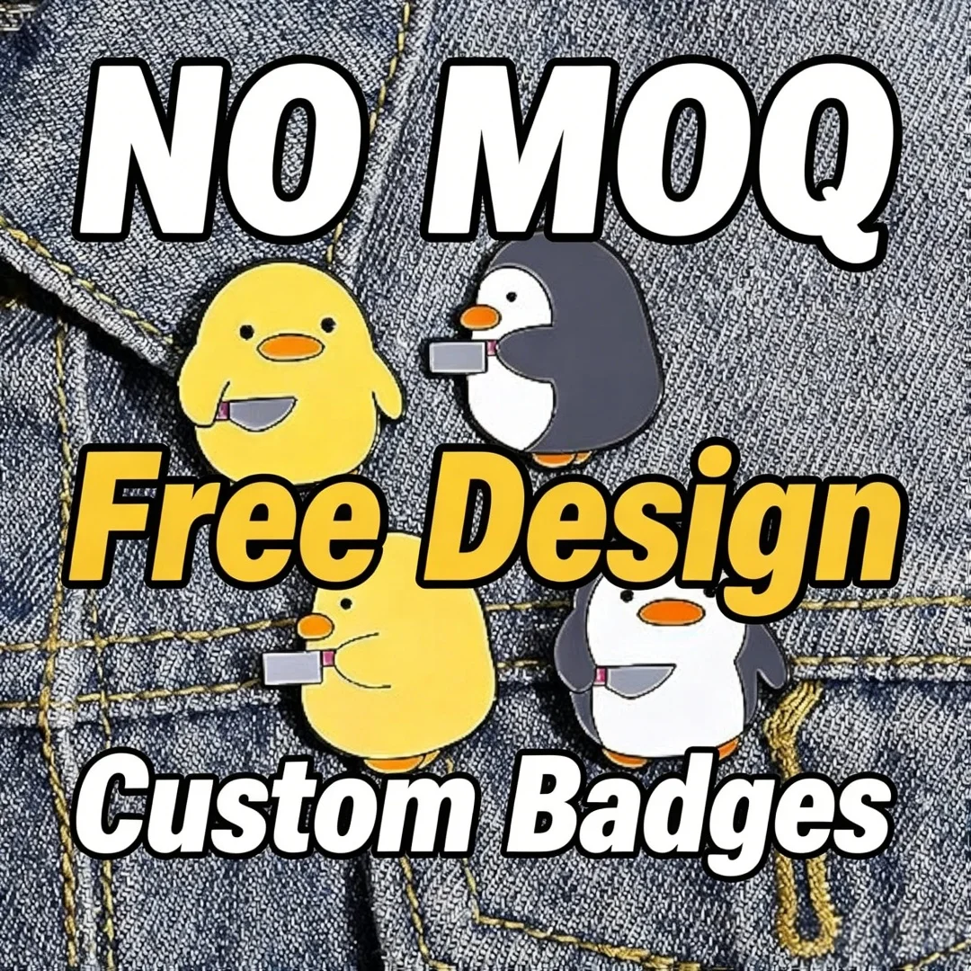 Custom Cute Penguin Duck Knife Metal Lapel Pin Personalized Funny Cartoon Enamel Brooch Denim Jacket Backpack Decor Gift