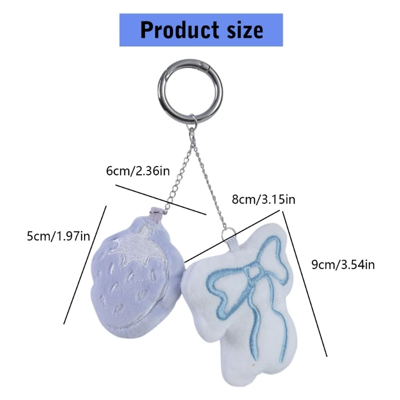 ตุ๊กตาสตรอเบอร์รี่ Bowknot พวงกุญแจจี้แขวนตกแต่งกระเป๋ากระเป๋าเป้สะพายหลัง Charm E0BE