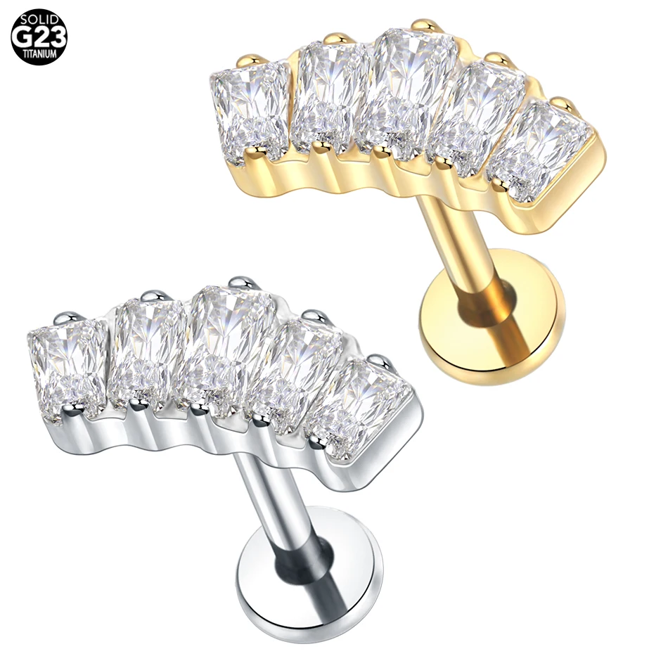 1Pc G23 Titanium Cz Crystal Ear Cartilage Tragus Helix Daith Piercing Internal Thread Lip Stud Labret Piercing Body Jewelry 16G