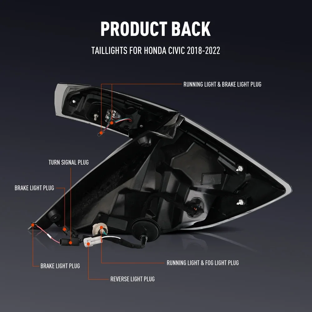 Para tylnych świateł LED do Hondy Civic 2018-2022 DRL światła cofania, hamowania, kierunkowskazów, Plug and Play, kompletny zestaw tylnych świateł samochodowych