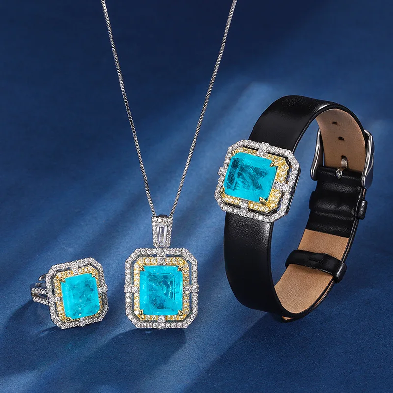 

Jewelry Gold Plated Paraiba Square Wrist Women's Set 12*16-12*14