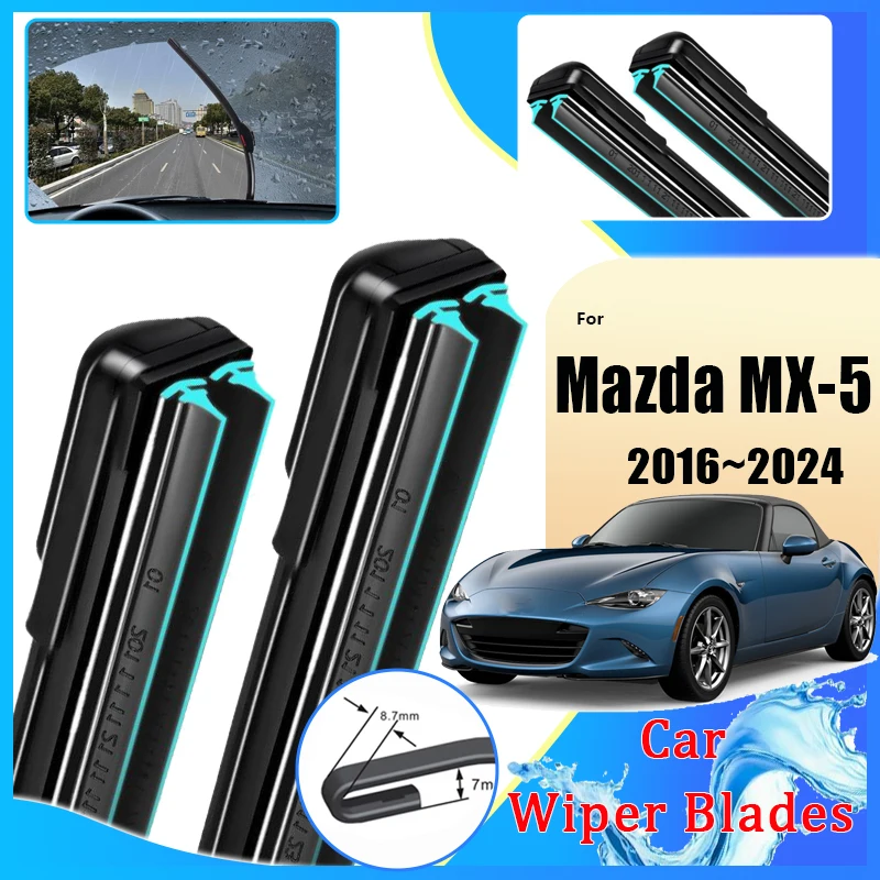 

Щетка стеклоочистителя автомобиля для Mazda MX-5 ND 2016 ~ 2024 Miata Roadster, двойная резиновая полоска, щетка для очистки лобового стекла, автоаксессуары