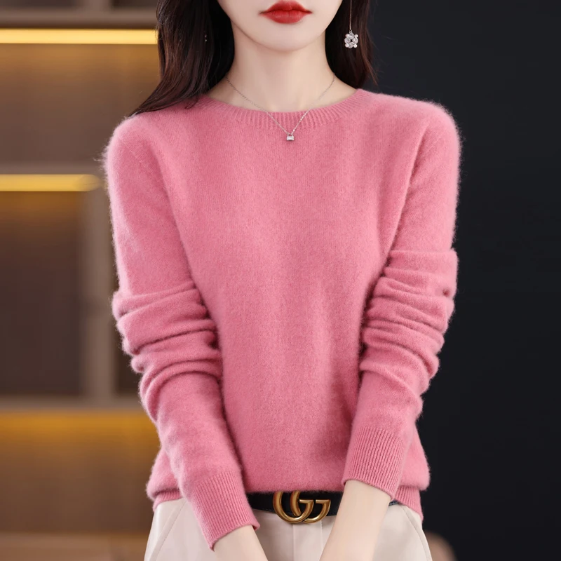 One-Line Ready-To-Wear Merino 100 Pure Woolen Sweater Women\'s O Neck Long Sleeved Fashionable Autumn Winter Knitted Bottom Shirt