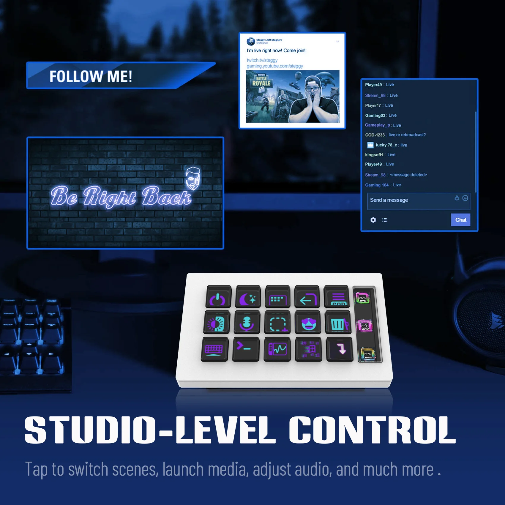 Visual Stream Deck Teclado, Botão LCD, 15 Chaves, Live Content Creation Controller, Botão personalizado para Windows, Macos, Android, iOS Presente