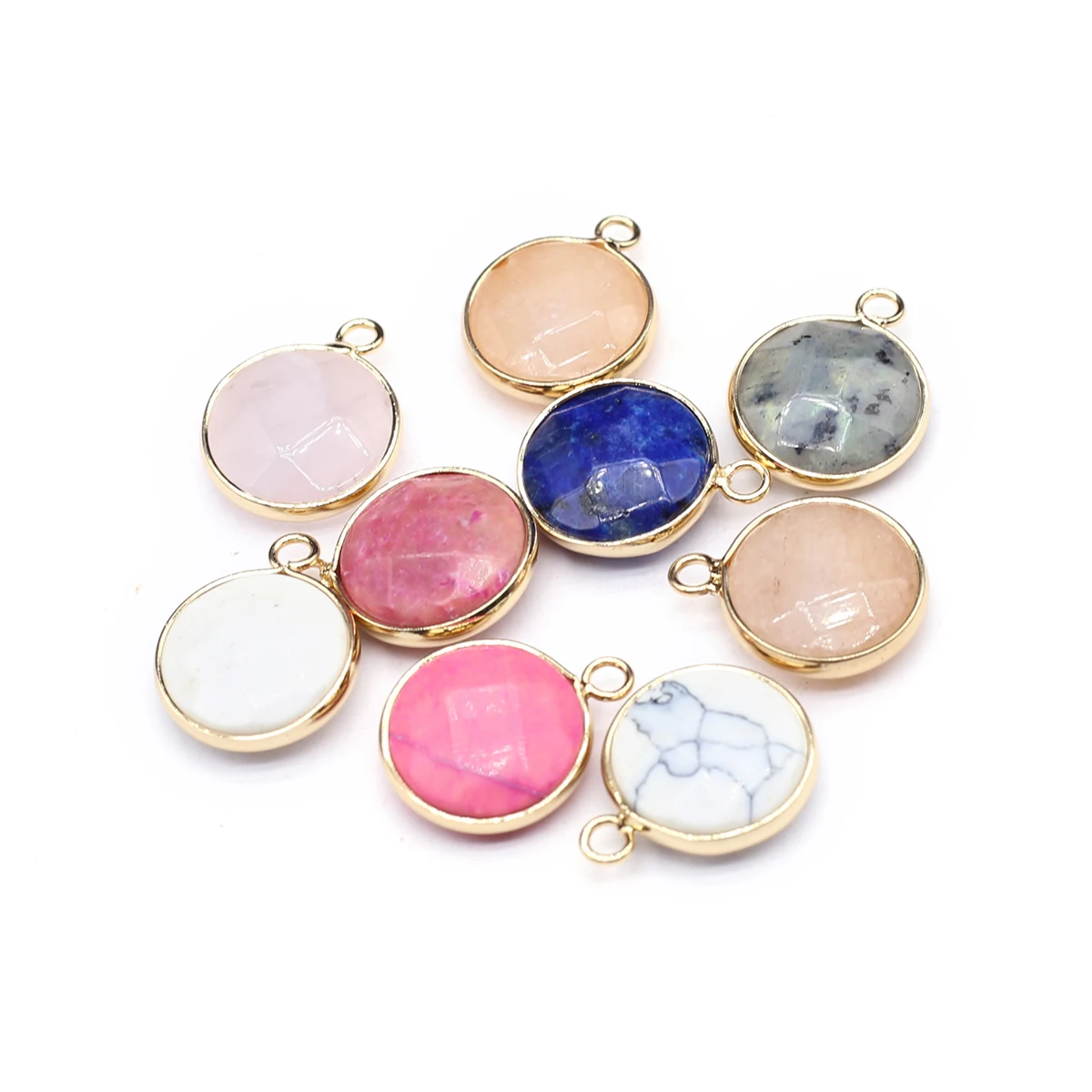 

10 Pcs Round Shape Random Faceted Healing Natural Crystal Stone Pendants Agate Charms for Making Jewelry Necklace Gift