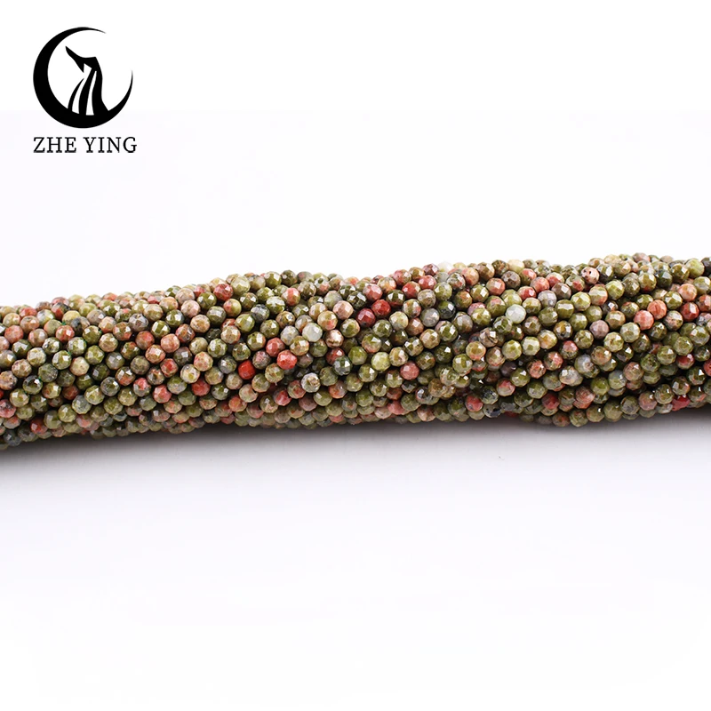 Zhe Ying 2mm Natural Unakite Beads Small Faceted Round Gemstone Beads for Jewelry Making Bracelet DIY Accessories