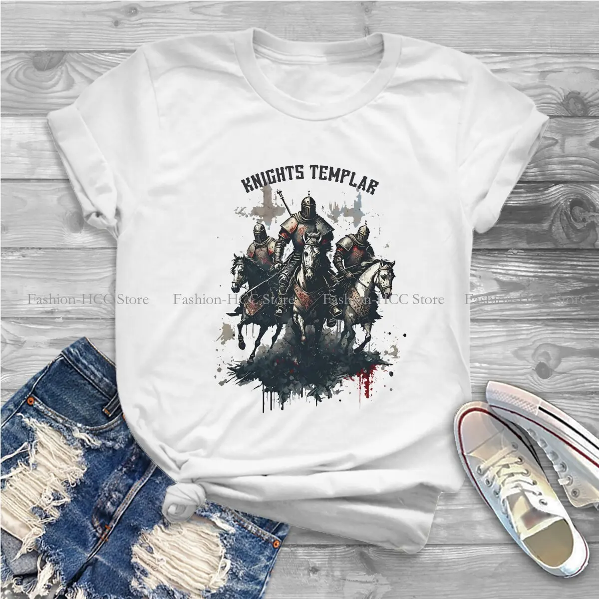 Soldiers On Horseback Fashion Polyester TShirts Templar Knight Women Graphic Streetwear T Shirt Round Neck