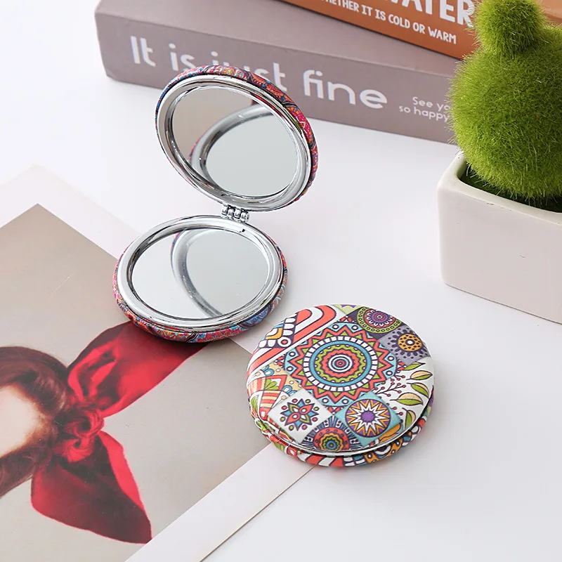 مرآة قابلة للطي، مرآة على الوجهين، طراز قديم، مرآة خبز دائرية محمولة، طراز بوهيمي، تصميم سميك #2