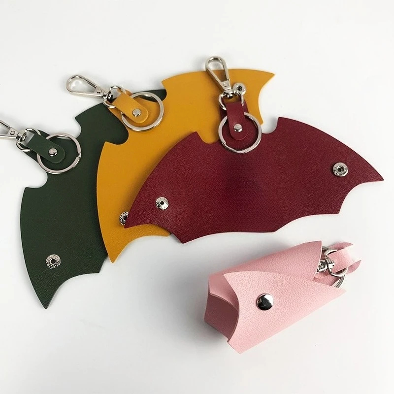 PU Leather Bat Keychain Case Cover Cute Bat Wing Key Holder Pouch Pull Out Key Organizer Clip Ring Keychain Car Fob Accessories