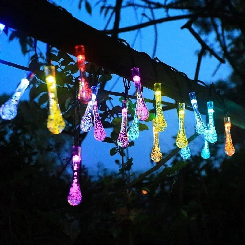 الديكور في الهواء الطلق LED قطرات الماء الشمسية سلسلة أضواء مقاوم للماء جارلاند الجنية أضواء عيد الميلاد حفل زفاف مصباح حديقة
