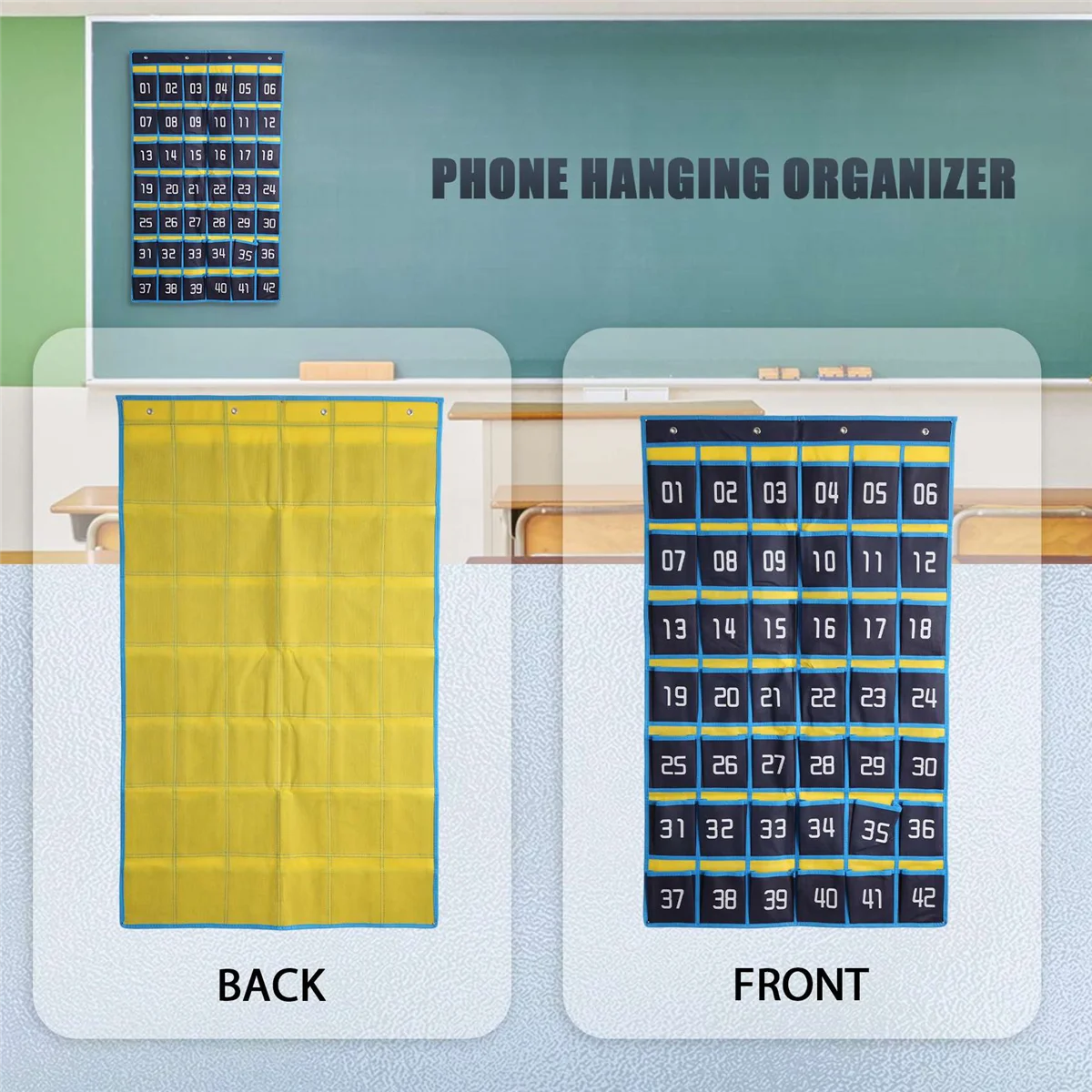 번호 매겨진 포켓 차트 휴대폰 걸이식 정리함, 교실 계산기 휴대폰 홀더용 행잉 보관 가방, 42 개