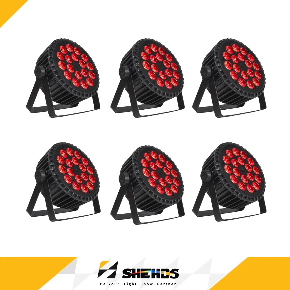 SHEHDS 2/4/6Pcs Projecteur LED plat en alliage d'aluminium 18x12W /18x18W RGBWA Lumière UV sans fil DMX 512 pour DJ, discothèque, église, théâtre