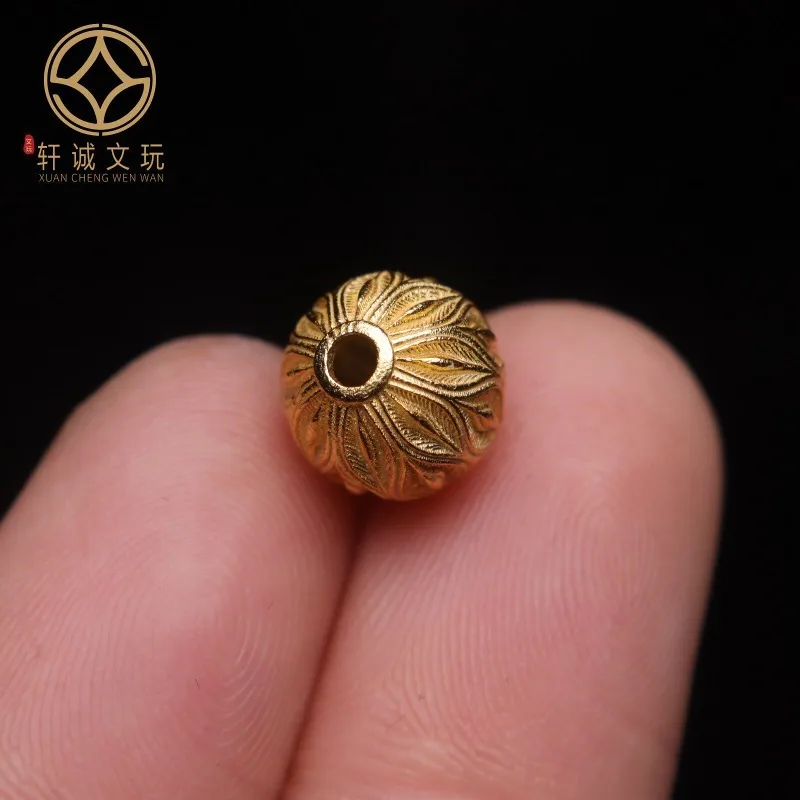 Original Authentic Gold Plated Lotus Seed Round Waist Spacer Beads Handmade Stringing Knotting DIY Scholar Meditation Craft Bead