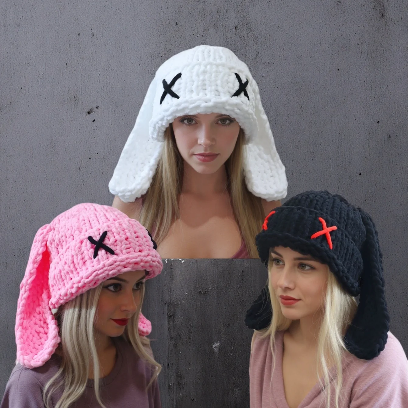 

1piece set of women's hats, cute bunny knitted hats, autumn and winter with plush insulation, soft hanging ear bunny casual hats