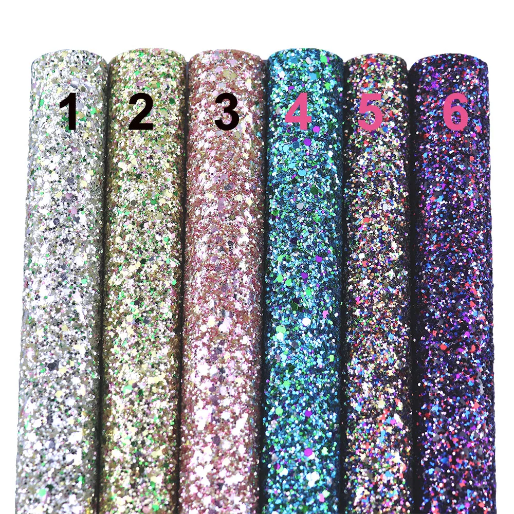 30x134cm Roll Mix Green Blue Chunky Glitter Fabric With Soft Elastic Backing Faux Leather For Earring Bows Decorations DIY AY124