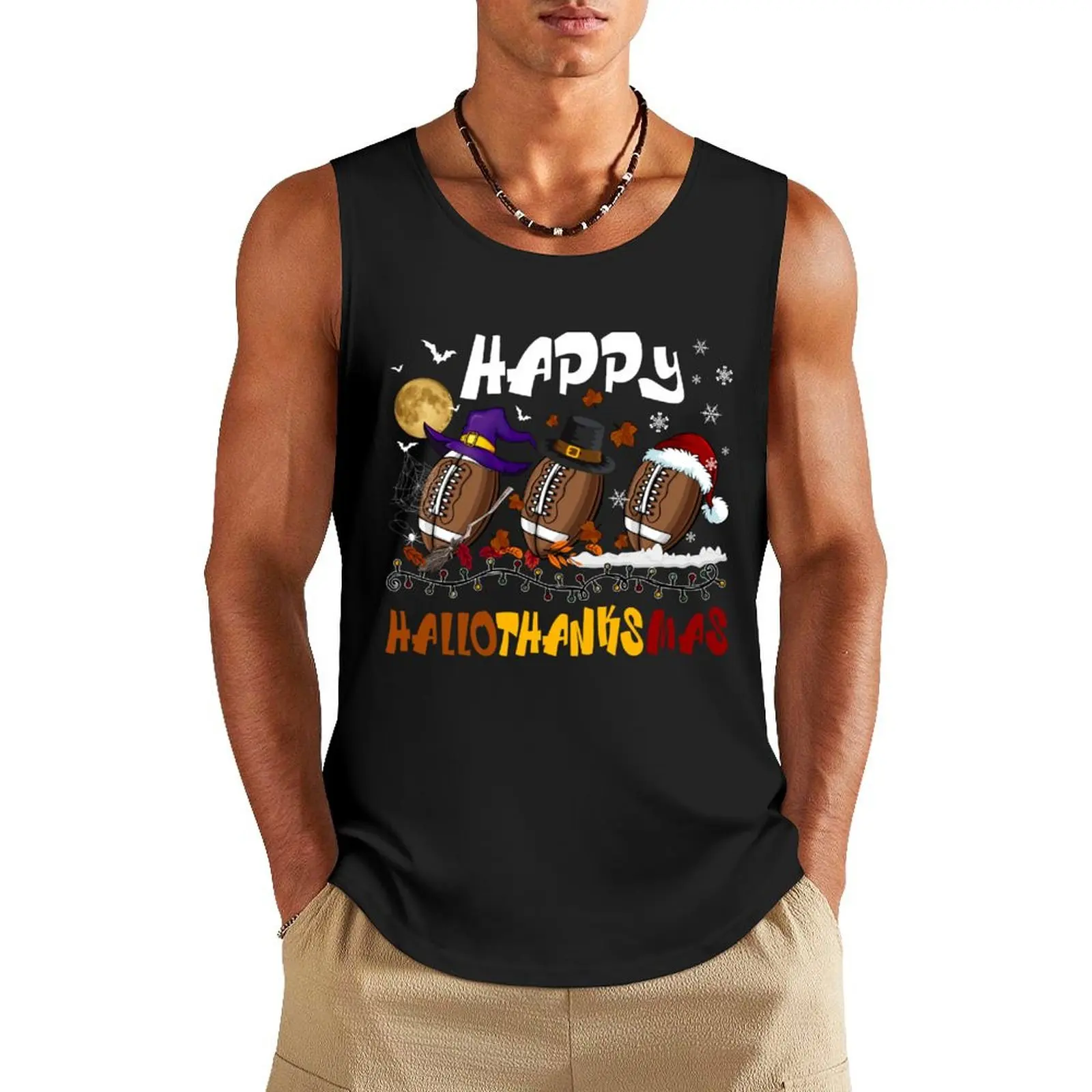 Halloween Thanksgiving Christmas Hallothanksmas Football, Football Shirt, Halloween, Christmas Hoodie, Thanksgiving Tank Top