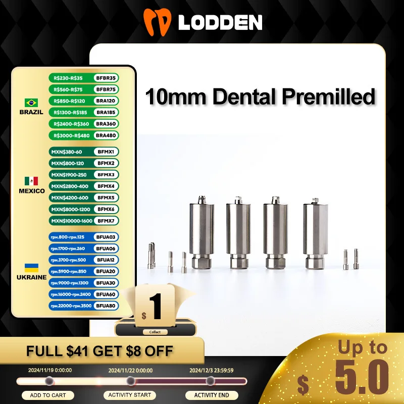 

10mm Dental Premilled Abutment Hex CAD CAM Implant Accessories Materials Osstem Dentium DIO Megagen Dentis NeoBiotech Straumann