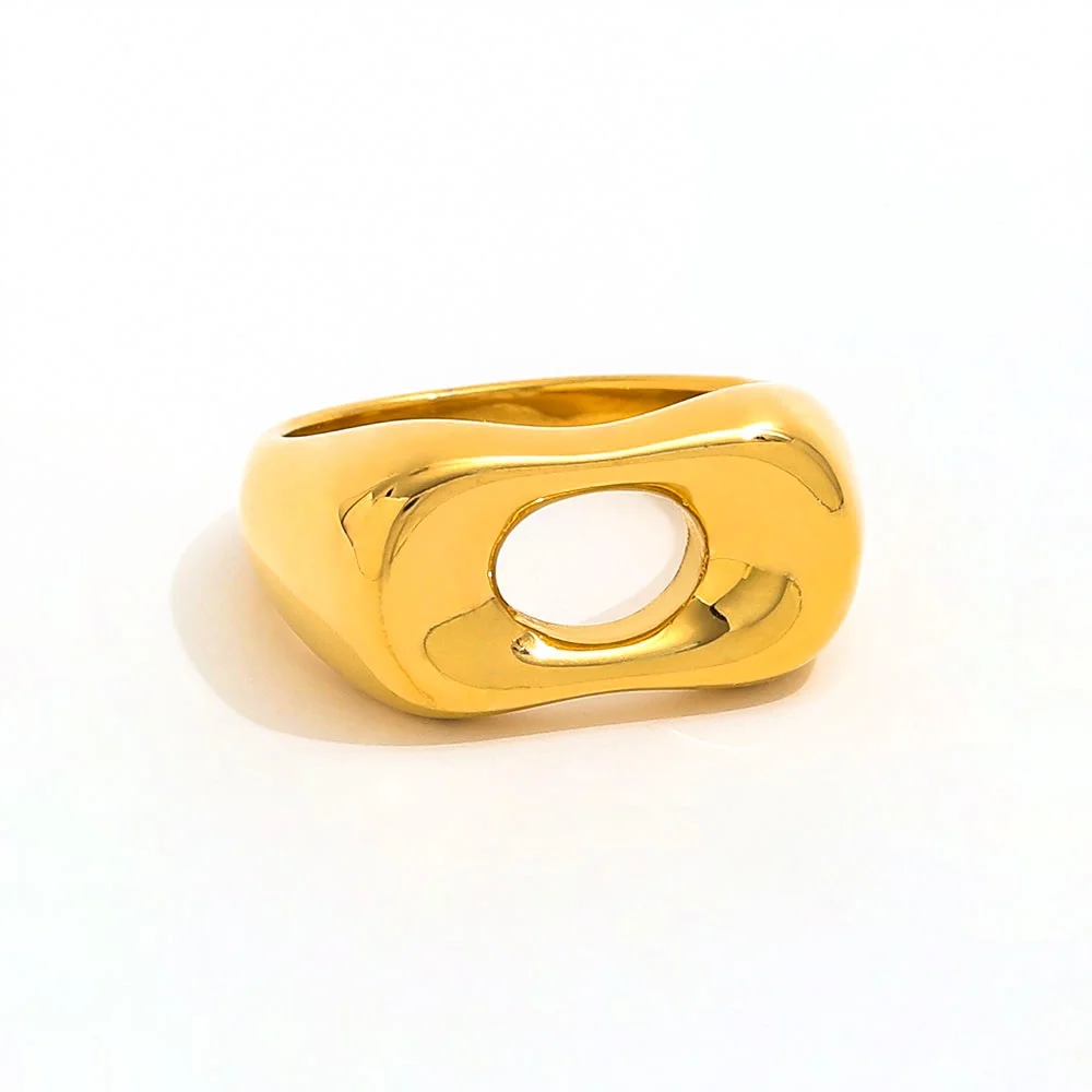 

Joolim Jewelry Wholesale High End PVD Waterproof Fashion Chunky Classic Abstract Round Hole Stainless Steel Ring For Women