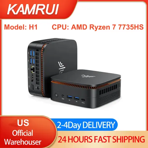 KAMRUI H1 AMD Ryzen 7 7735HS Mini PC Gaming 24GB LPDDR5 RAM 1TB SSD Mini PC Triple 4K Display WiFi6 BT5.2 Mini Desktop PC
