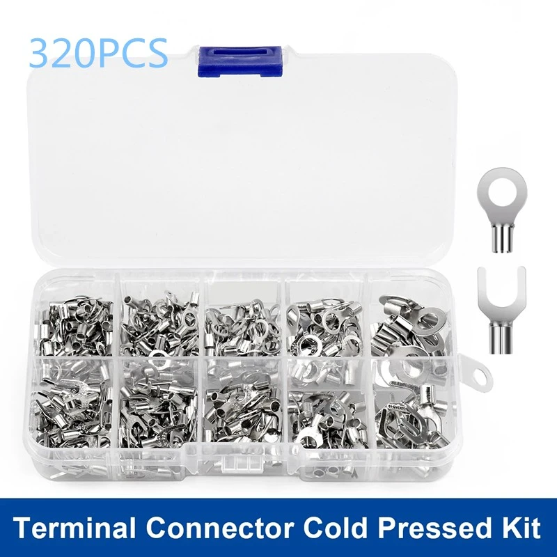 320PCS cold-pressed bare terminal + clip set 10-in-1 OT/UT fork-shaped round bare terminal terminal