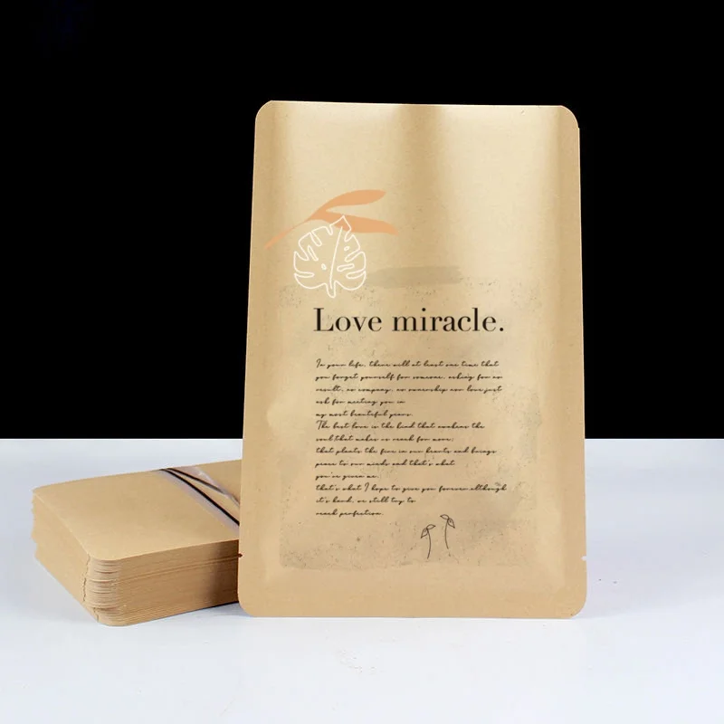 Kraft Paper Inner Aluminum Foil Coated Bag, Flat Bottom, Open Top Hot Seal, Tea Sugar Food, Small Items, Custom Printing Design