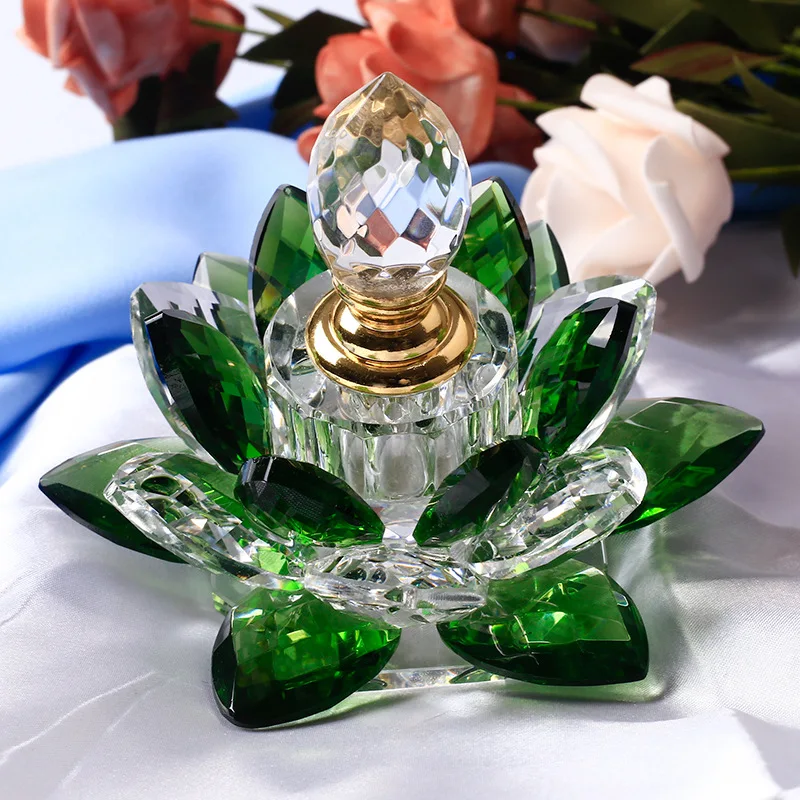 4 Colors Crystal Lotus Perfume Bottle Glass Flower Ornaments Car Decoration Gifts Home Decor Refillable Bottle For Lady