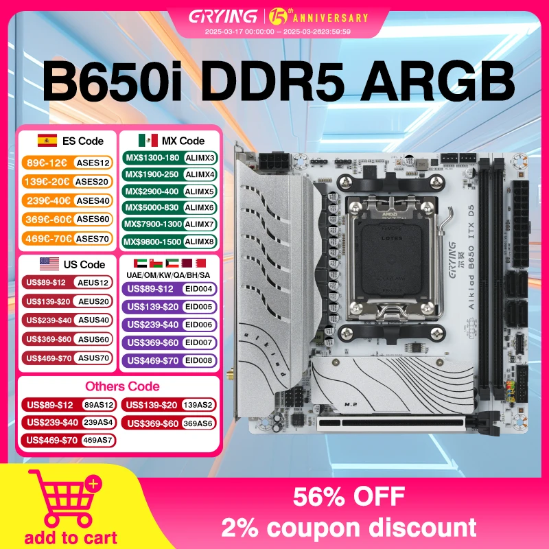 ERYING B650i Motherboard ITX Supports AMD Ryzen 7000/8000/9000 Series CPU Dual Channel DDR5 RAM 2*Pcie4.0x4 M.2 ARGB Socket AM5