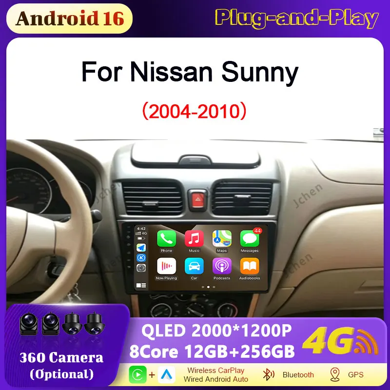 For Nissan Sunny 2004 - 2010 Car Radio Autoradio Wireless CarPlay Bluetooth WIFI Split Screen Touch Screen QLED Accessories