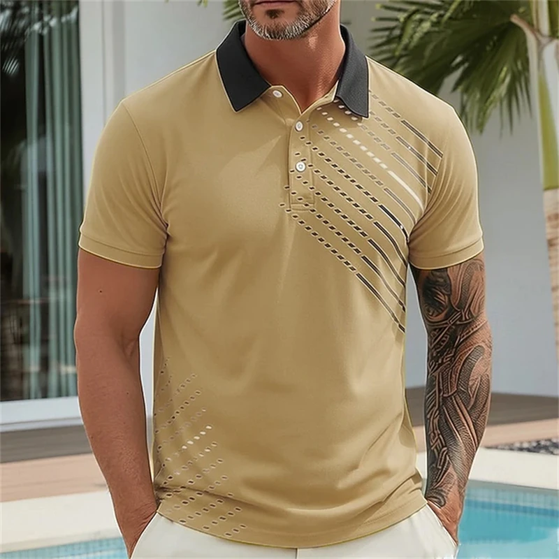 Summer Fashion Solid-Color Striped Men's Short-Sleeve Polo Shirt Comfortable Breathable and Suitable for Multiple Occasions